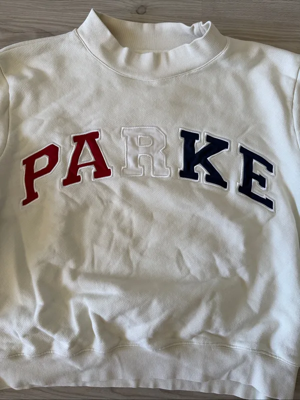 Parke Fourth Of July Drop Mockneck Sweater with Red, White & Blue Lettering - Image 4
