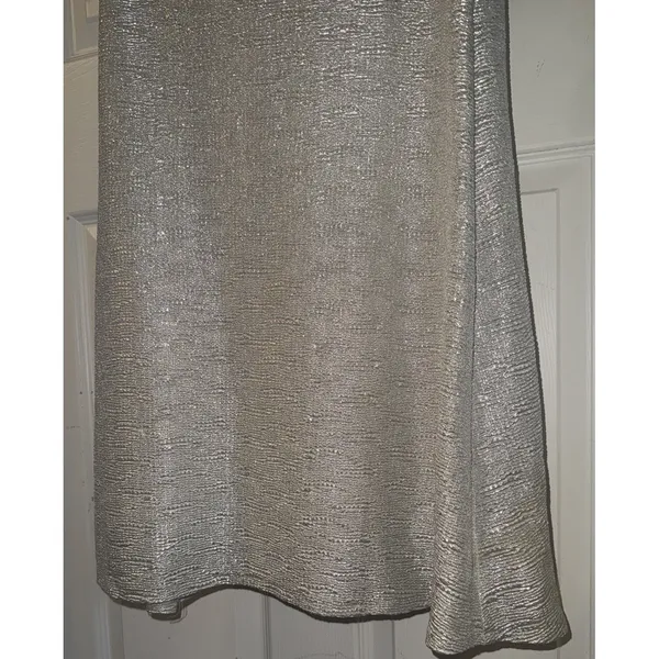 Caché Floor Length Shimmer Silver One Shoulder Evening Gown Size 2 - Image 4