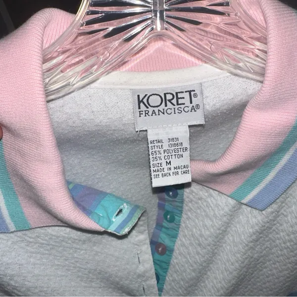Vintage Koret Francisca White Textured Short Sleeve polo With Plaid Accents sz M - Image 4