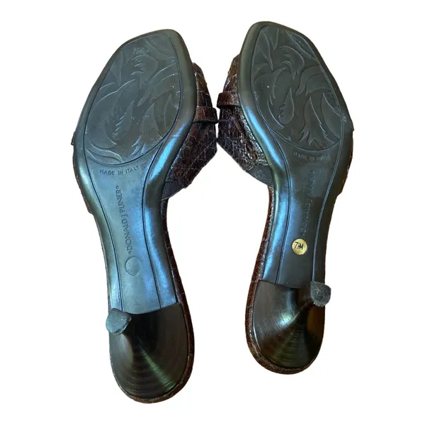 Donald J.Pliner Couture Brown Gator Embossed Kitten Heel Sandals 7.5 Y2K Studded - Image 9