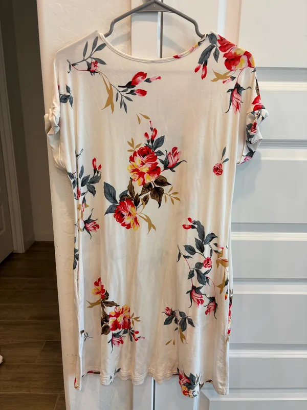 White Floral Dress Pockets Size Small - Image 3
