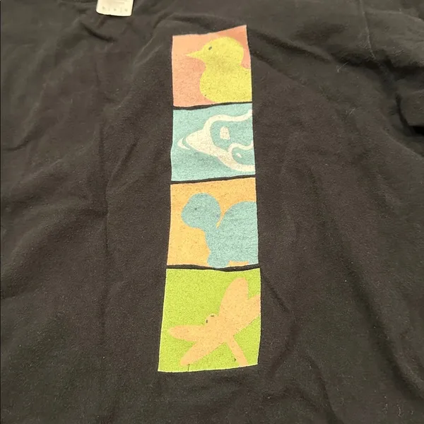 Gildan Black Women's Tee with Colorful Graphics size medium - Image 3