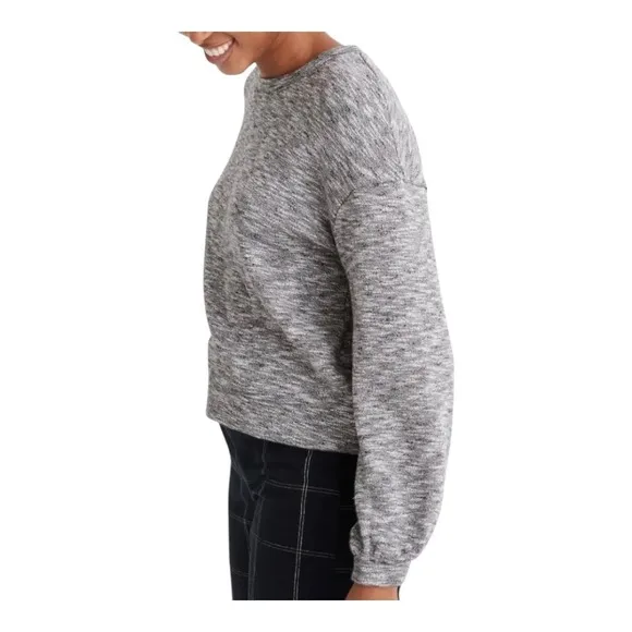 Madewell Space Dye Puff Sleeve‎ Sweatshirt Womens Large Grey Marled Casual Top - Image 2