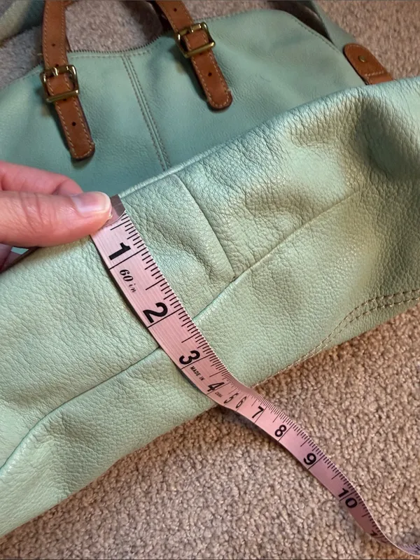 Fossil Leather Fold Over Tote Mint Green Crossbody Bag - Image 10
