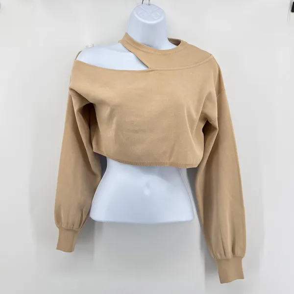 Michael Costello x REVOLVE Beige Tan Cut Out Oversized Cropped Sweater XS Top - Image 3