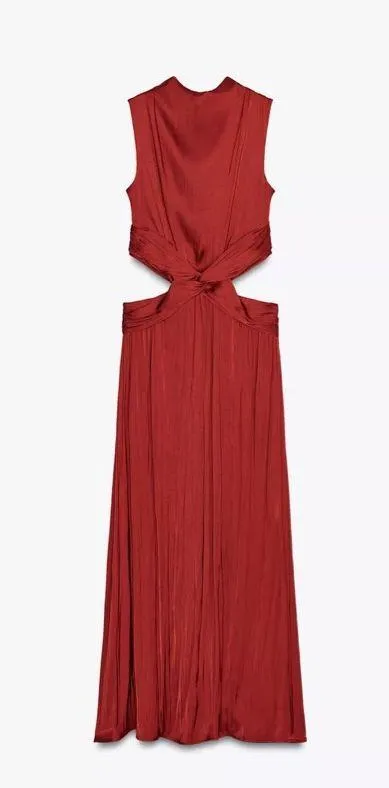 Zara maxi dress Burgundy Sleeveless cut out satin effect evening wedding summer - Image 9