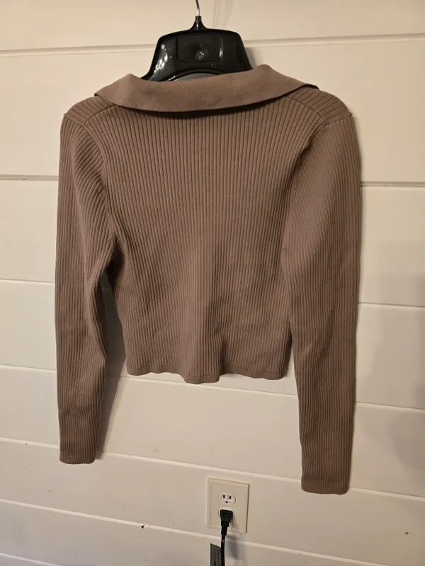 Babaton Ribbed Polo Sweater in Taupe Large - Image 7
