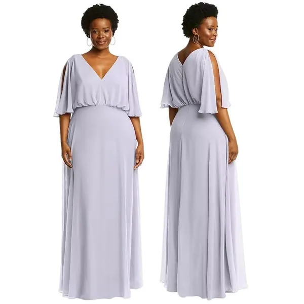 After Six Style 1565 Silver Dove Chiffon Flutter Sleeve‎ V Neck Maxi Dress 6R - Image 2