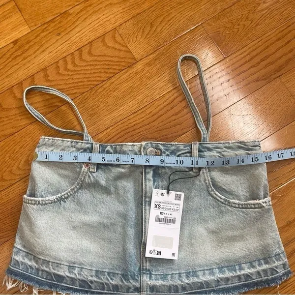 ZARA TRF‎ DENIM SKIRT EFFECT CROP JEAN TOP Sz XS - Image 6