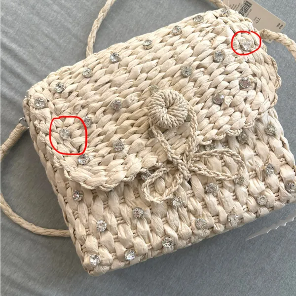 Anthropologie Embellished Straw Crossbody‎ Bag NWT Tan Cream Woven - Image 11