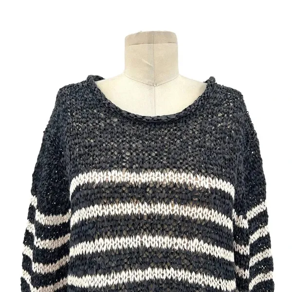 T by Alexander Wang‎ Sweater Knit Top Cropped Striped Crewneck Gray Size Medium - Image 4