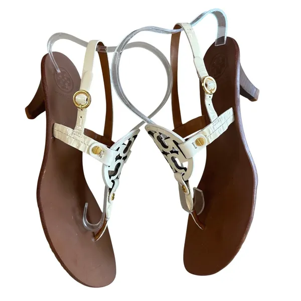 Tory‎ Burch Holly White Patent Double T Kitten Heel Slingback Sandals 9.5 - Image 9