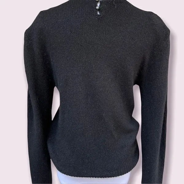 Vintage 80’s Silk/ Angora Embellished Fitted Sweater small - Image 2