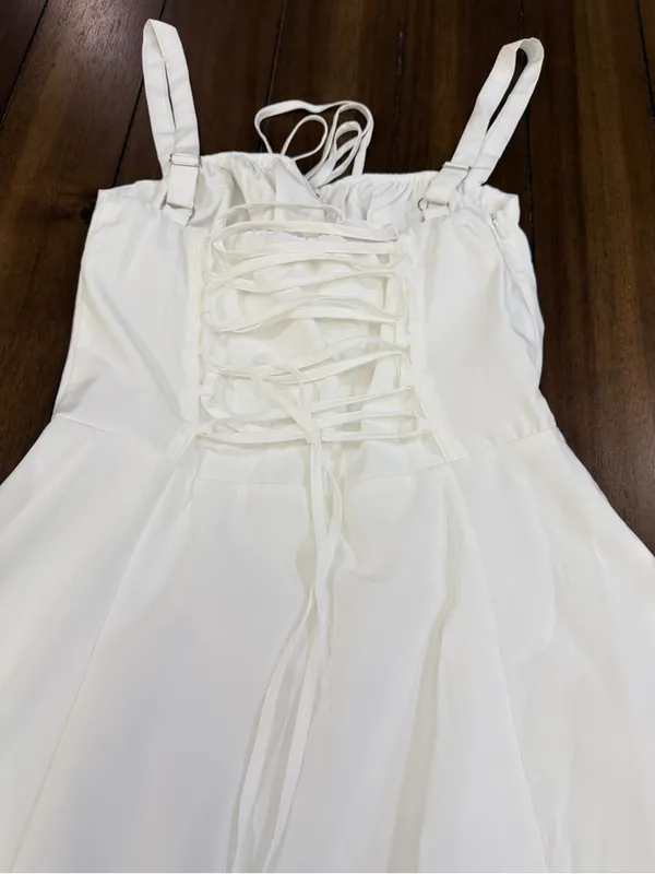 Parthea white Corset Midi Dress Size M Lace Up Back Side Slit NIP - Image 7