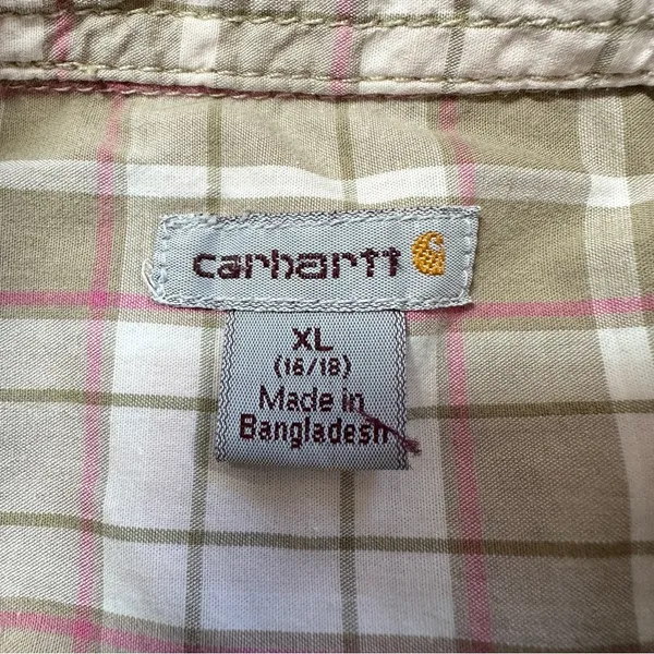 Carhartt Women’s Roll Tab 3/4 Sleeve Button Up Shirt Top Plain in Light Brown XL - Image 7