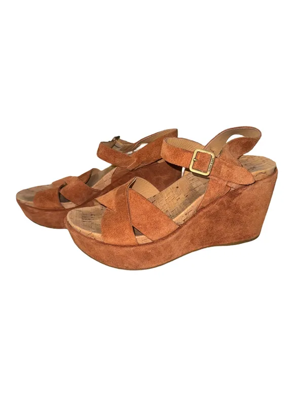 Kork-Ease K3780 Suede Cork Platform Wedge Sandals Cognac Brown Women’s 6M - Image 3