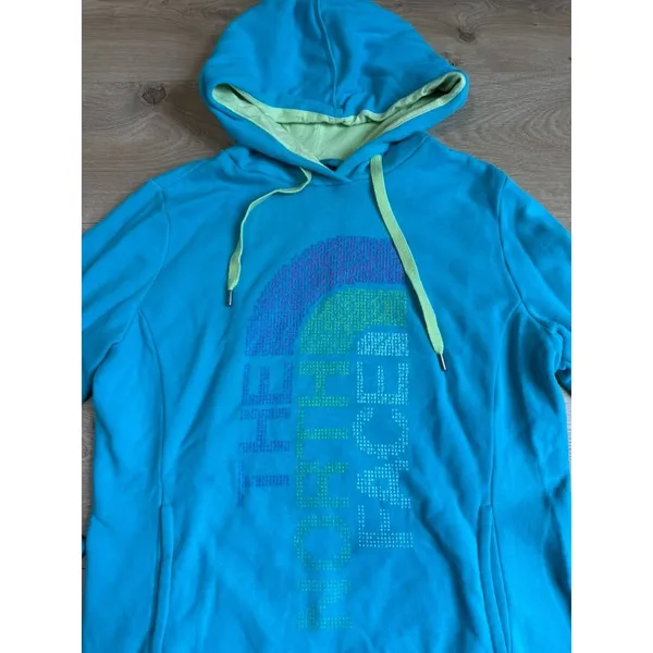 Womens The North Face pullover hoodie blue green logo outdoors hiking size L - Image 4
