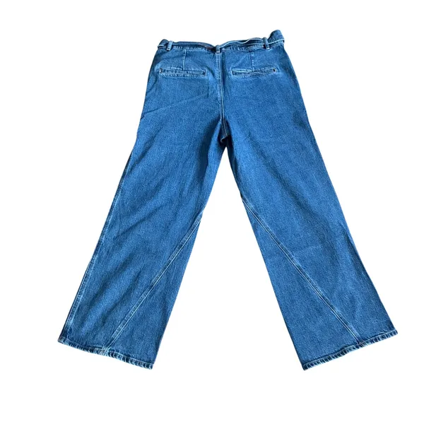 LOFT Wide Leg Jeans Medium Wash Belted High Rise Denim Trousers Size 10/30 - Image 3