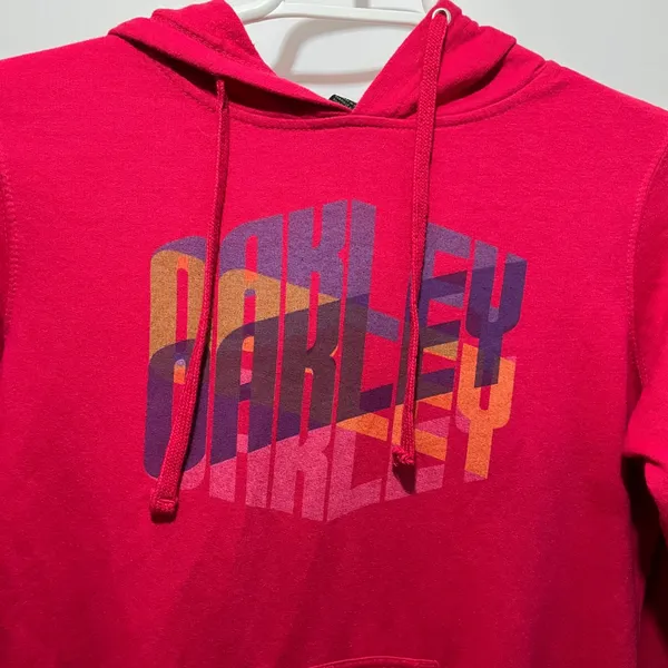 Oakley Logo Dark Reddish-Pink Graphic Hoodie Sweatshirt Size S‎ Sportswear - Image 3