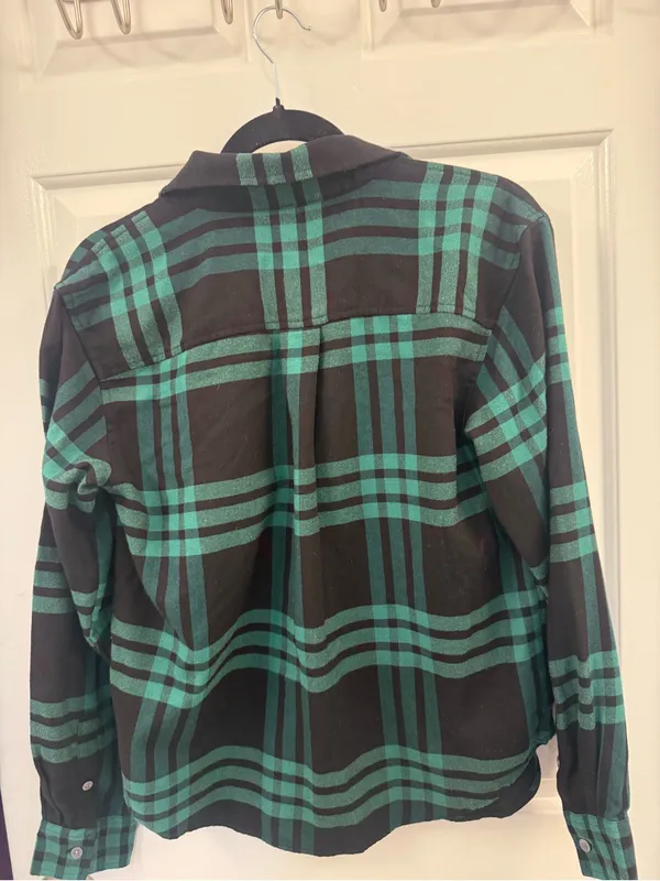 Banana Republic Green M Black Plaid Button-Front Shirt preppy fall cute style - Image 5