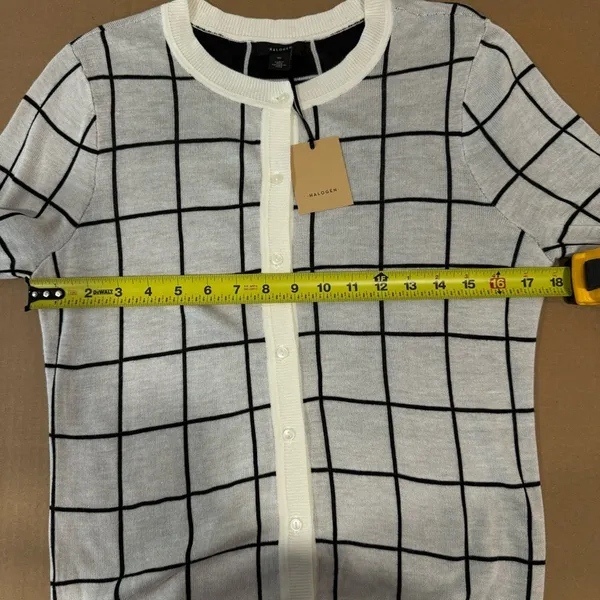NWT Halogen Contemporary Plaid Checkered Stretch Button Down Cardigan Sweater Md - Image 11