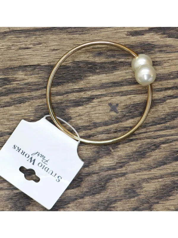 NWT Studio Works Pearl Pearl Open Cuff Bracelet Gold / White 3" - Image 3