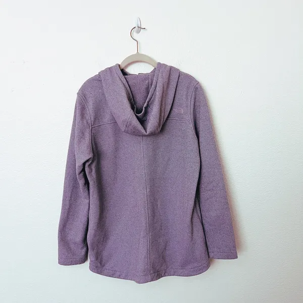 [The North Face] Purple Knit Stitch Fleece Hoodie Snap Button Mock Neck Sz Large - Image 3