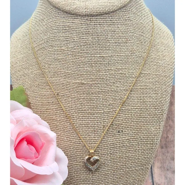 Cute 18" Curb Chain Dainty Two Tone Heart Pendant Necklace Valentine Sweetheart - Image 3