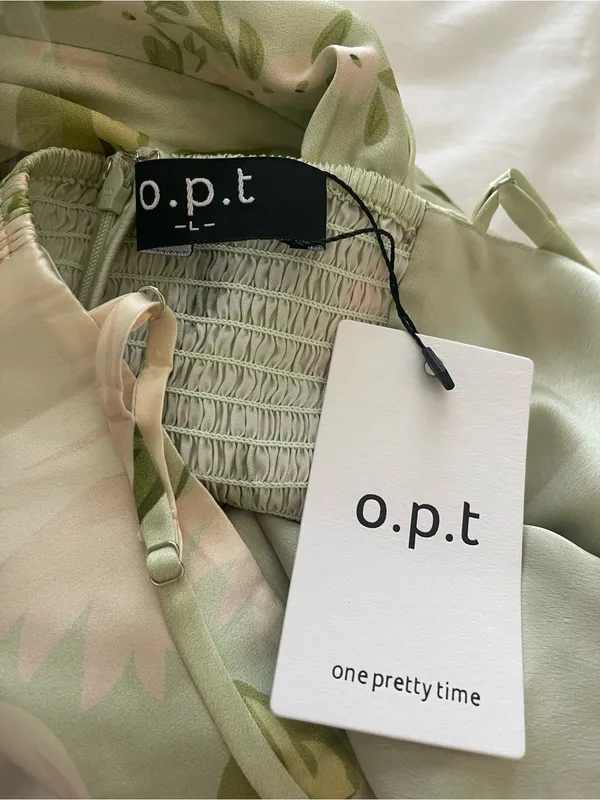 NWT o.p.t Mazzy Silk Dress size Large L Few Moda Mint Blossom Green floral maxi - Image 6