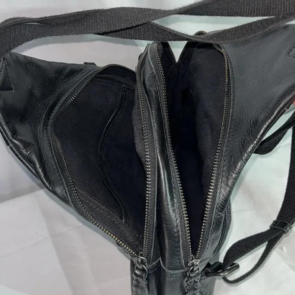 Leather backpack with 2 center zip pockets Black - Image 7