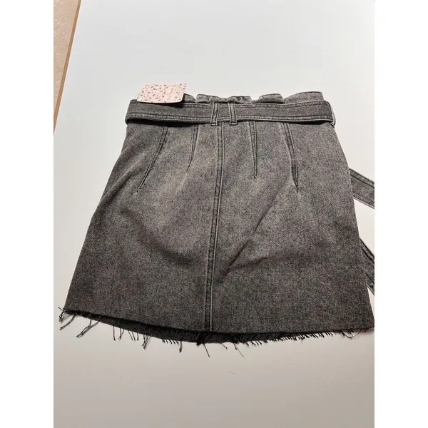 Free People East Of Eden Button Fly Denim Black Jean Skirt Belted Sz 25 /S NWT - Image 3