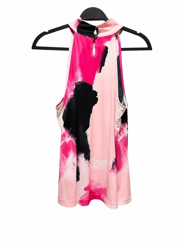 DKNY Womens Sleeveless High-Neck Top Pink & Black Abstract Print Size M - Image 4