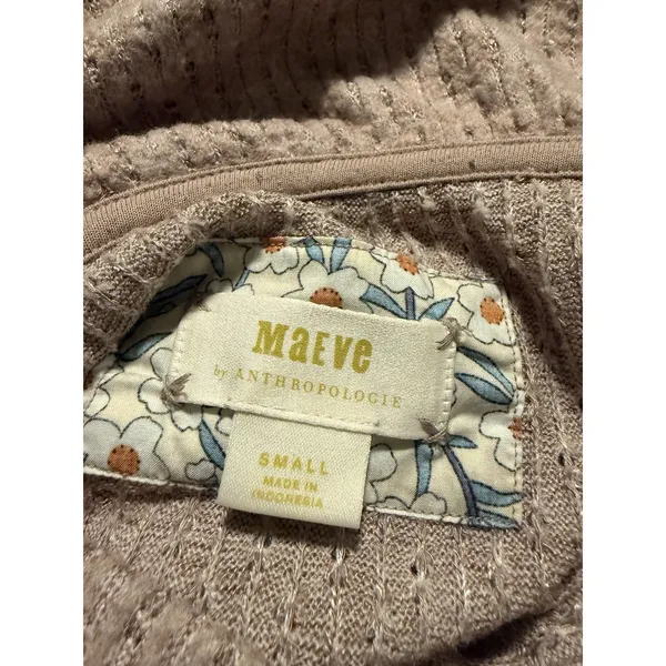 Maeve by Anthropologie Cowl Neck Cozy Ruffle Knit Tan‎ Boho Sweater Size Small - Image 4
