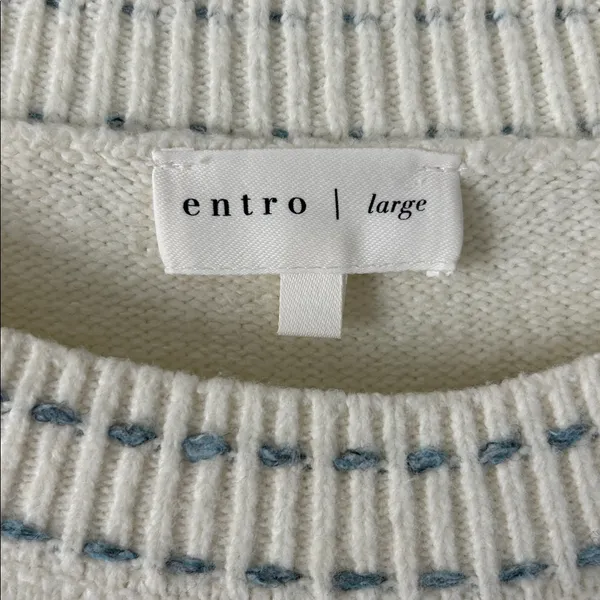 Entro Reverse Seam Cream Sweater with Blue Stitching NWOT - Image 2