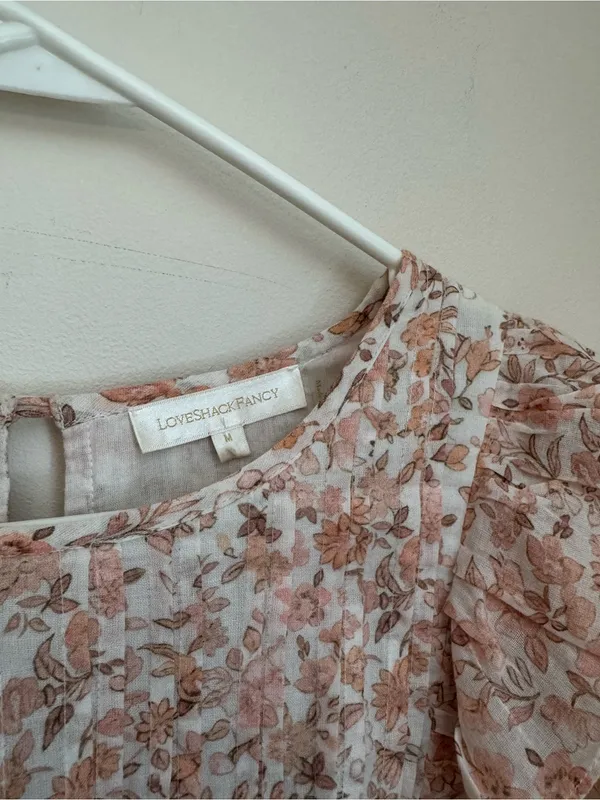 LoveShackFancy Natasha Mini Dress Size Medium Vanilla Foam Pink Floral Ruffle - Image 4