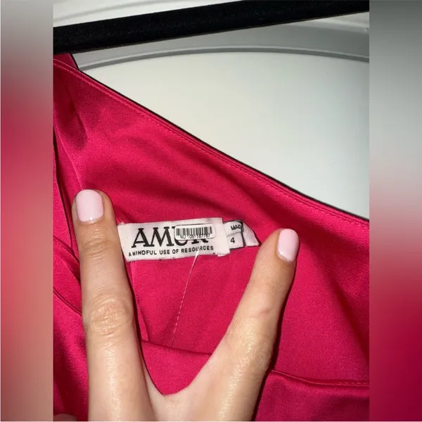 AMUR Deena One Shoulder Midi Dress in Rosie Raspberry‎ Hot Pink Satin Cut Out 4 - Image 10