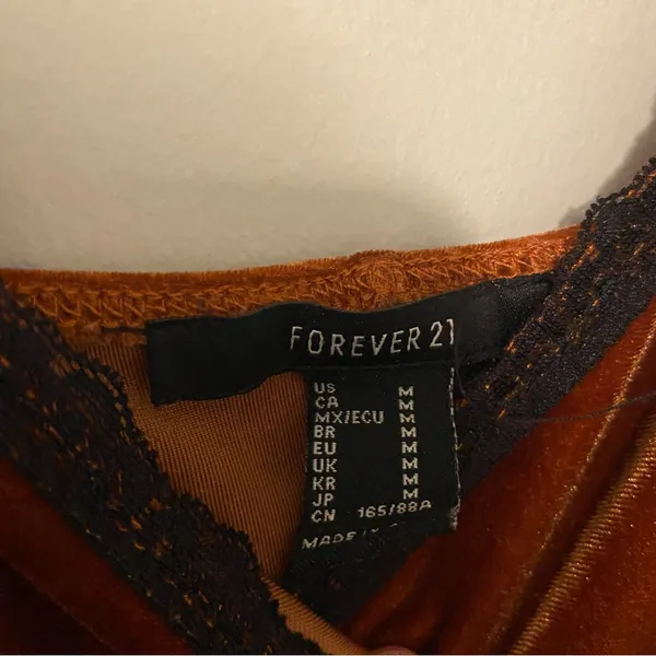 Forever‎ 21 Medium Brown Velvet Chemise Slip Dress Lace Y2K 90s - Image 2