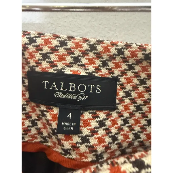 Talbots vintage inspired Houndstooth Wool checked orange brown midi a line skirt - Image 5
