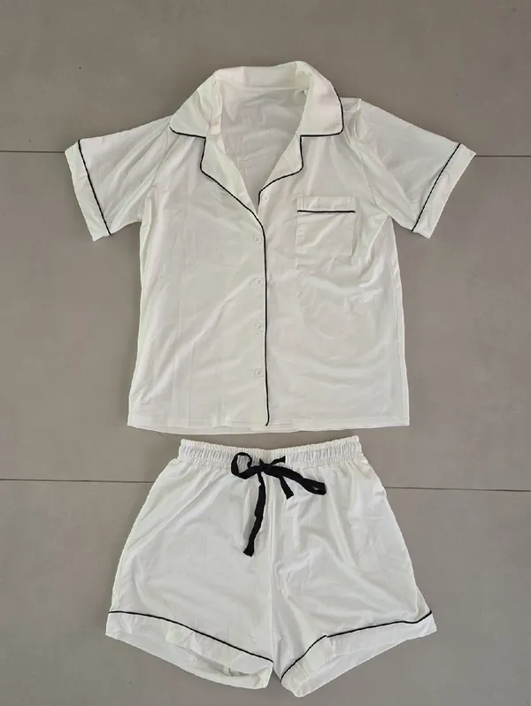 New Women's White Button-Front Short Pajama Set Size Xs/S - Image 3