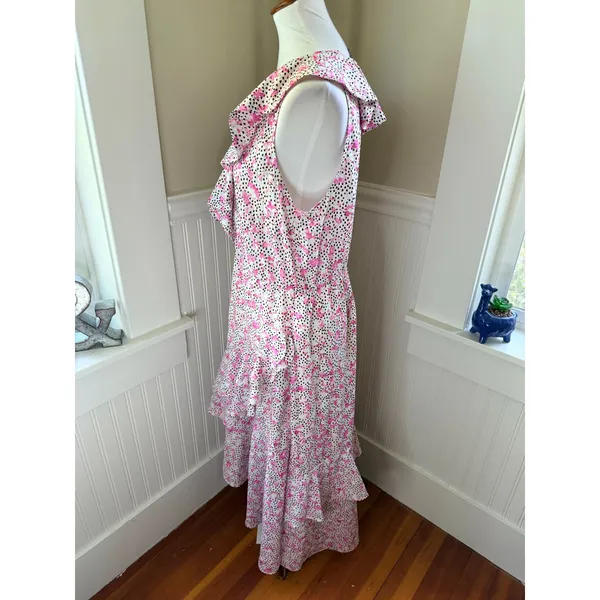 ELOQUII Floral Ruffle High-Low Maxi Dress Pink White Black Size 14 - Image 10
