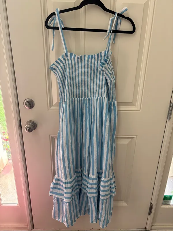 Draper James Taylor Dress in Blue Awning Size Large Coastal Euro Summer - Image 2