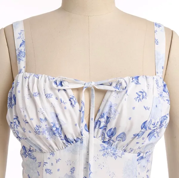 Blue and White Women’s Floral Corset Dress - Image 3