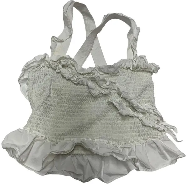 Anthropologie Maeve Top Womens X Small White Ruffle Tank Smocked Cotton - Image 4