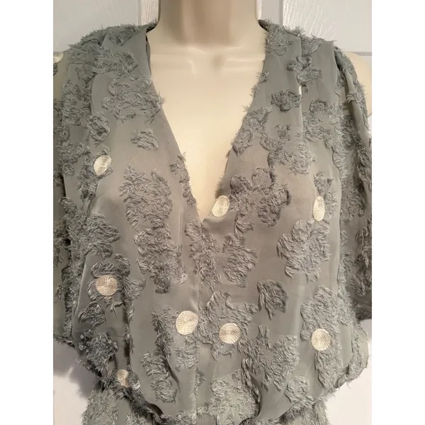 Zara Sage Green Polka Dot Eyelash Textured V-Neck Midi Dress S NWT Boho Fairy - Image 5