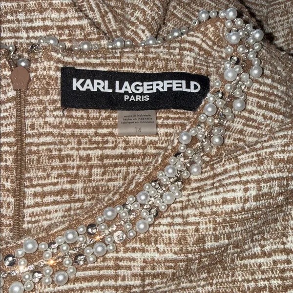 NWT KARL LAGERFELD PARIS Knit Tweed Dress with Front Pockets and Embellished 14 - Image 6