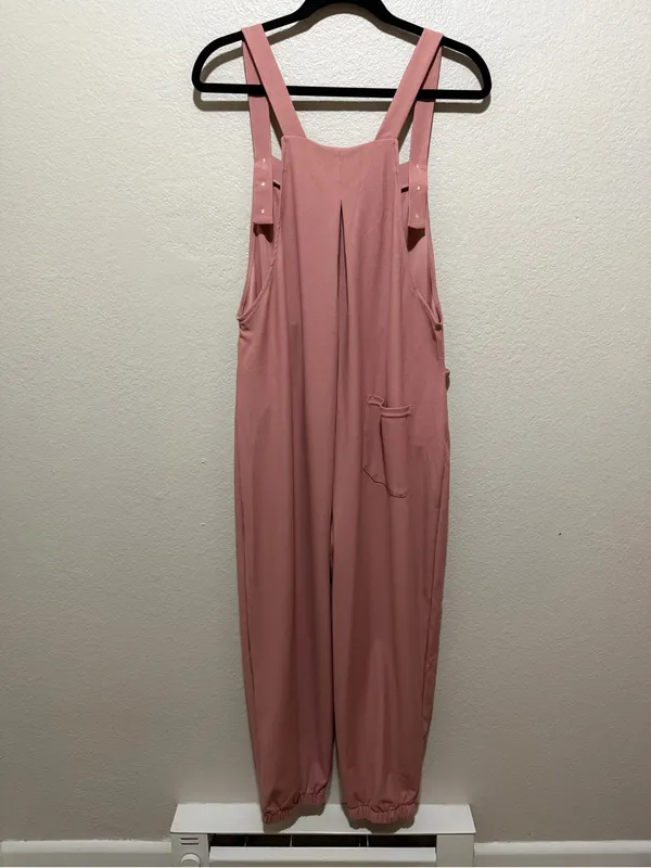 NWT Halara Pockets Waffle Casual Overalls Rose Tan Large Petite - Image 4