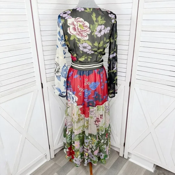 Kaktus Maxi‎ Dress Small Floral Patternblock Patchwork Tiered Cottagecore Boho - Image 4