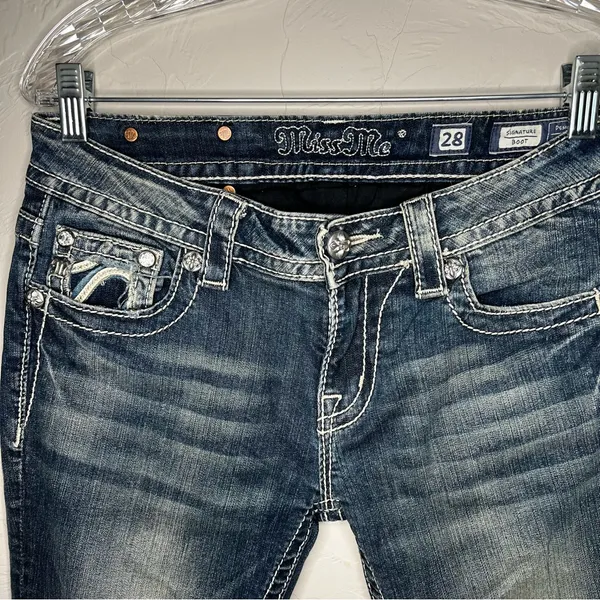 Miss Me Bootcut Western Thick‎ Stitch Flap Pocket Embellished Denim Jeans - Image 3