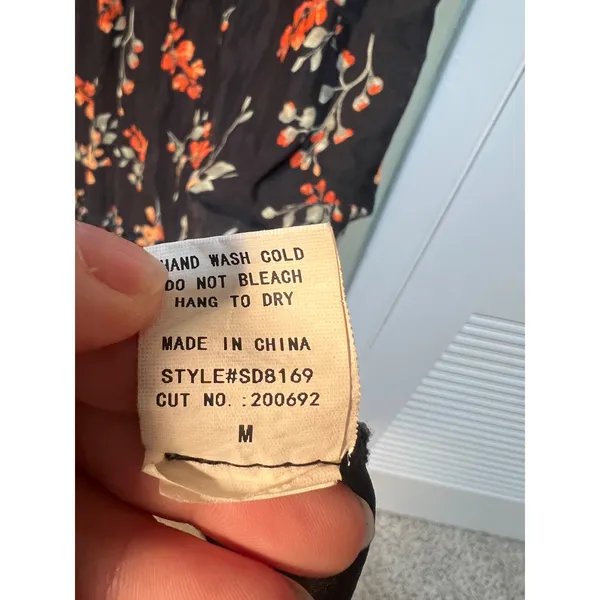 Ember Women's Size Medium Midi Dress Black Orange Floral V-Neck Short Sleeve - Image 11