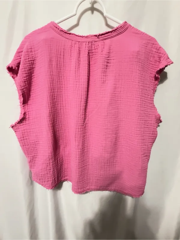 Aerie Pool-To-Party Cropped Shirt Pink Gauze Top Size Medium - Image 14